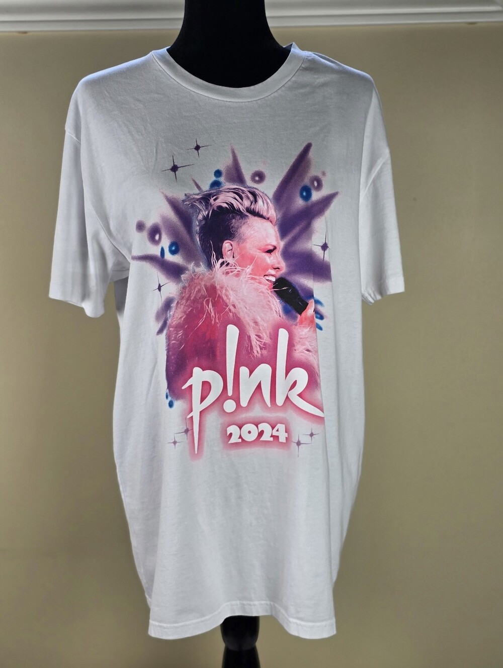 Official P!nk 2024 Tour Shirt | Airbrush Summer Carnival Concert Tee White Large